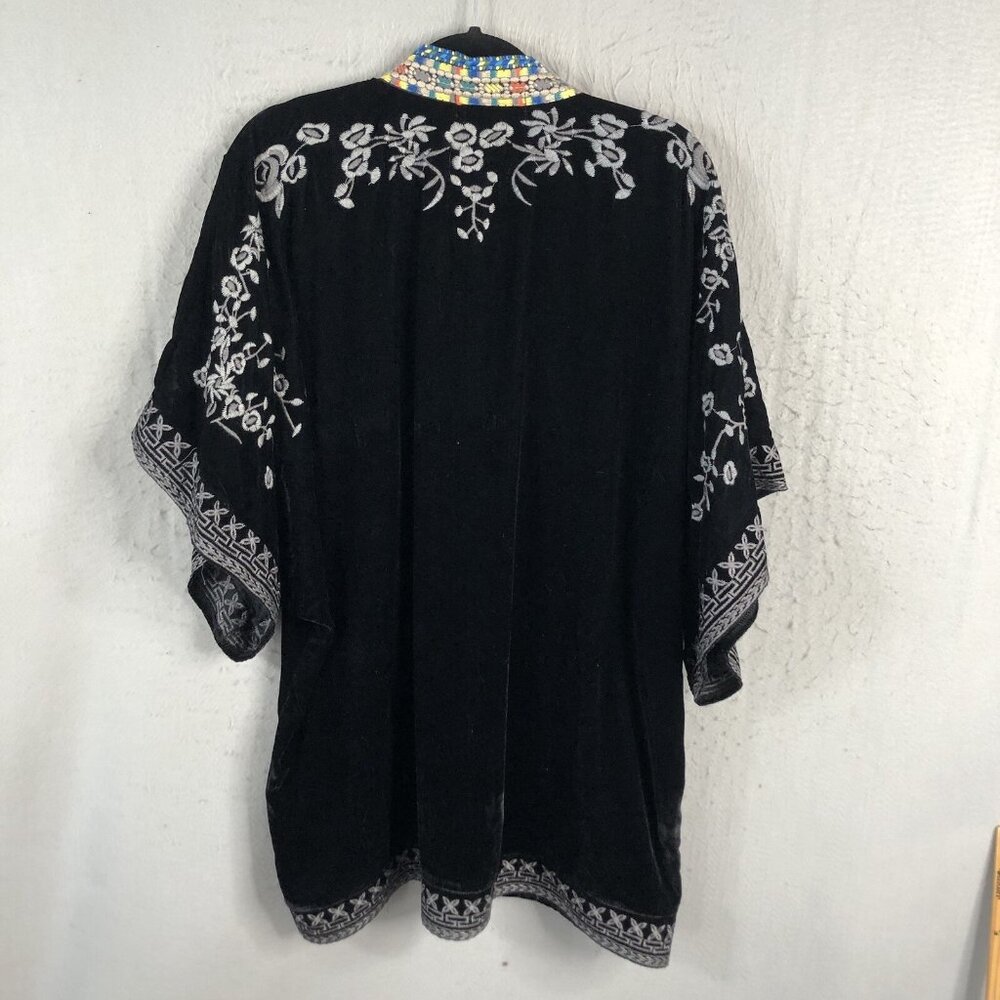 Velvet Cardigan Womens Medium Black Boho Art to Wear L&B Embroidered Statement - Picture 4 of 16